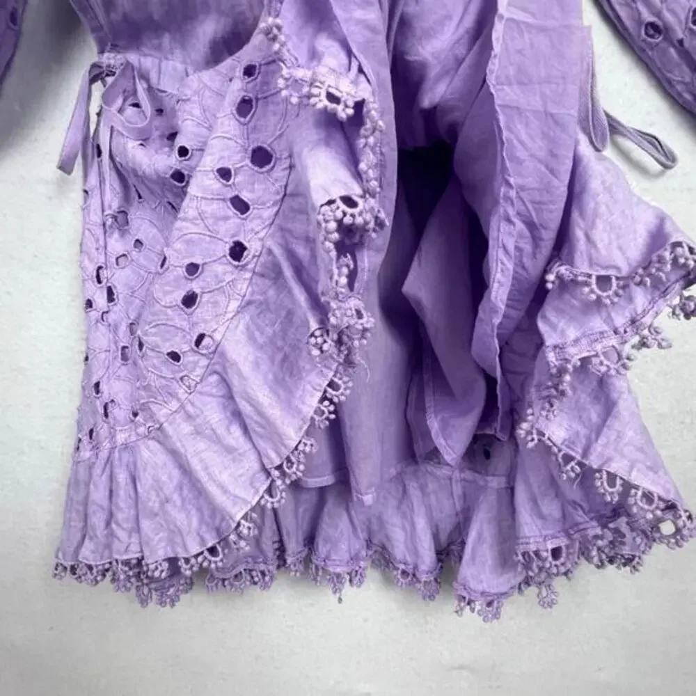 Guess Womens S Mini Dress Lavender Linen Eyelet Embroidered Romantic‎ Fairy